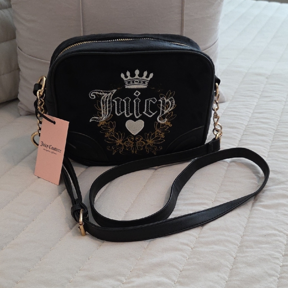 NWT - Juicy Couture Black Heritage Crossbody Bag with Gold Accents